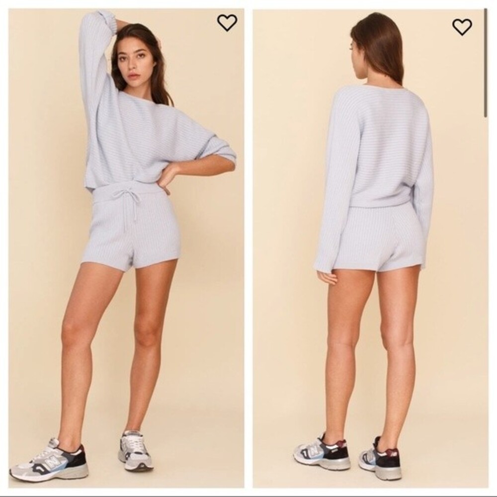 NWT Reformation Cort Short Sweater Set Ribbed Knit sky blue Cotton XL